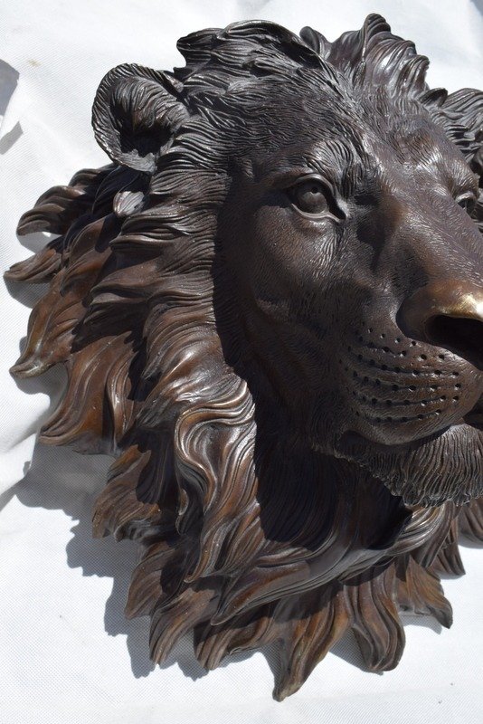 sculptuur, Mascherone di leone per fontana - 42 cm - Brons #1.2