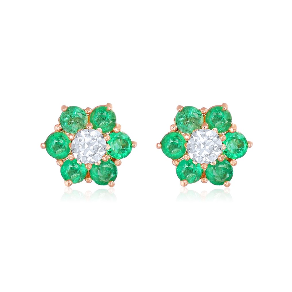 Earrings - 18 kt. Yellow gold -  0.50ct. tw. Diamond  (Natural) - Emerald #1.1