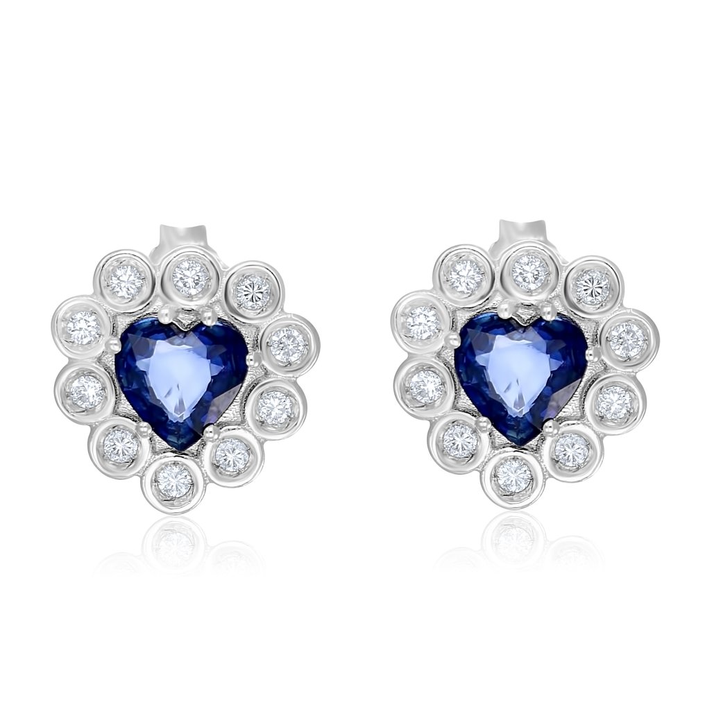 Earrings - 18 kt. White gold -  0.34ct. tw. Diamond - Sapphire #2.1