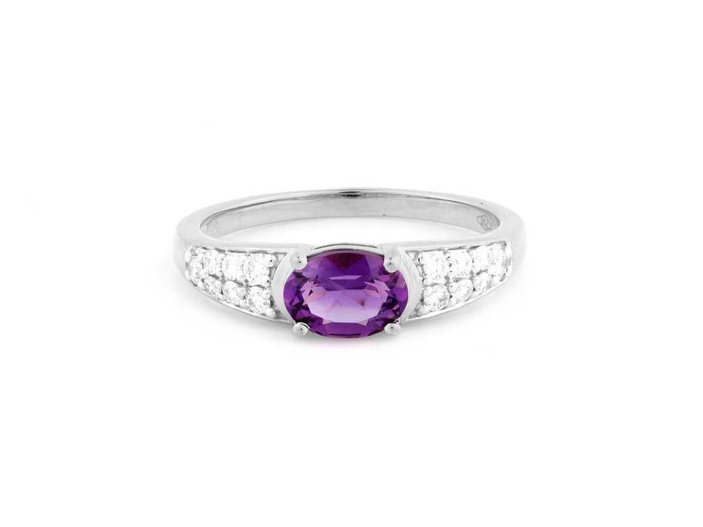 戒指 - 18K包金 白金 -  0.86ct. tw. 紫水晶 - 钻石 #3.2