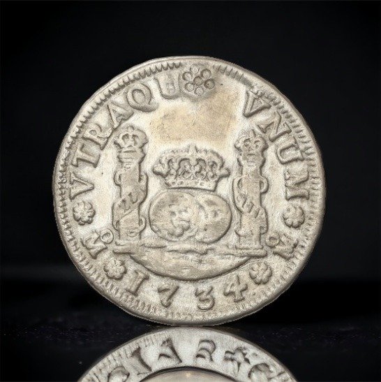 西班牙. Felipe V (1700-1746). 2 Reales 1734. Mexico M.F. #1.1