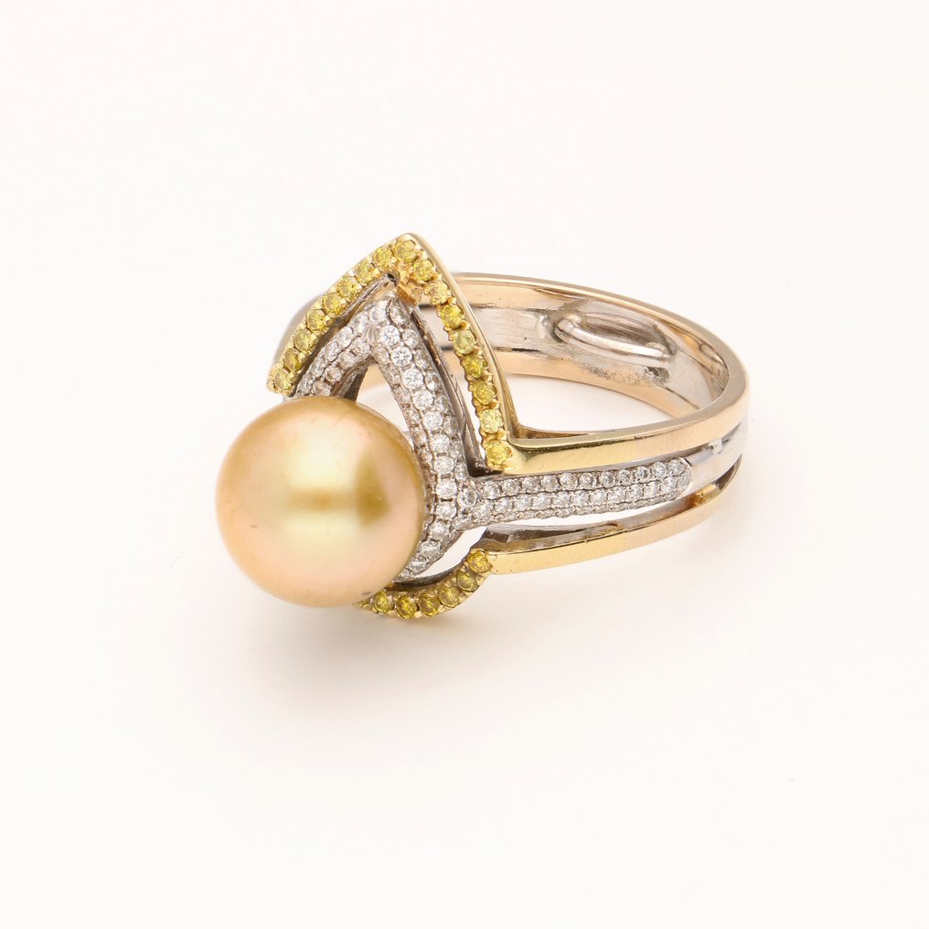 戒指 - 18K包金 白金 珍珠 - 钻石 #1.2