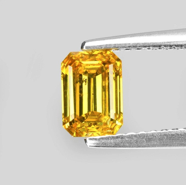 1 pcs Diamant  (Färgbehandlad)  - 1.05 ct - Smaragd - Fancy intense Orangeaktig Gul - SI2 - International Gemological Institute (IGI) #1.1