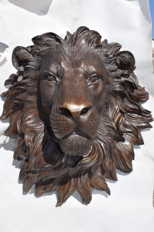 sculptuur, Mascherone di leone per fontana - 42 cm - Brons #1.1