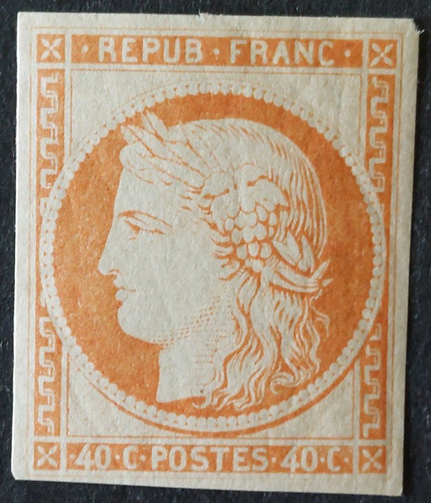法国 1862 - 无锯齿谷神星，40 c。橙色，重印 - Yvert 5g #1.1