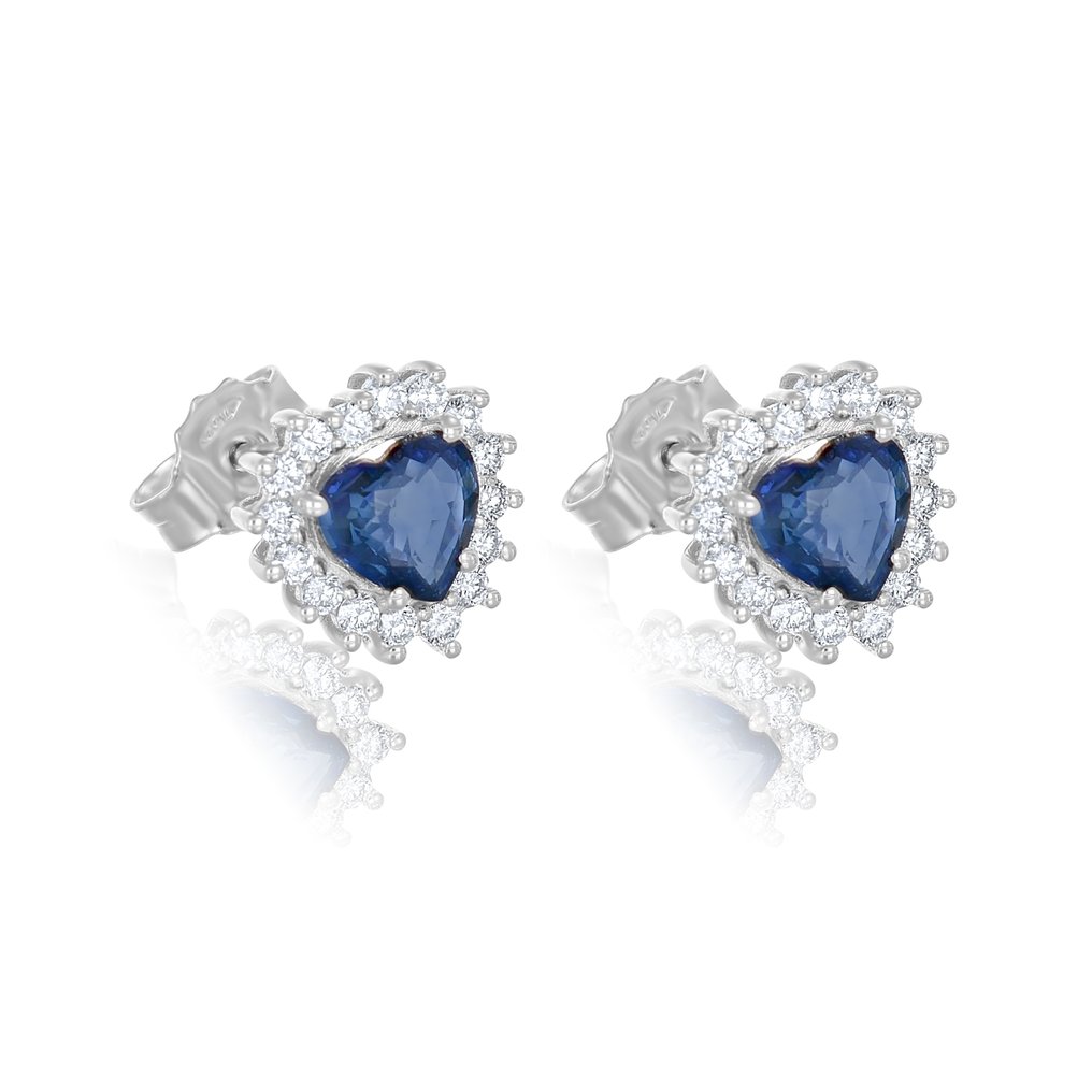 Boucles d'oreilles - 18 carats Or blanc -  0.51ct. tw. Diamant - Saphir #1.2