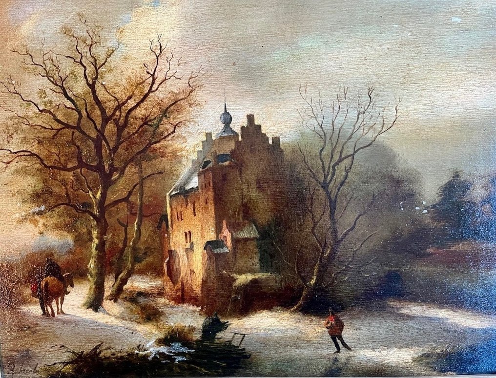 École Flamande (XIXe) - Scène de genre, paysage hivernal #1.1