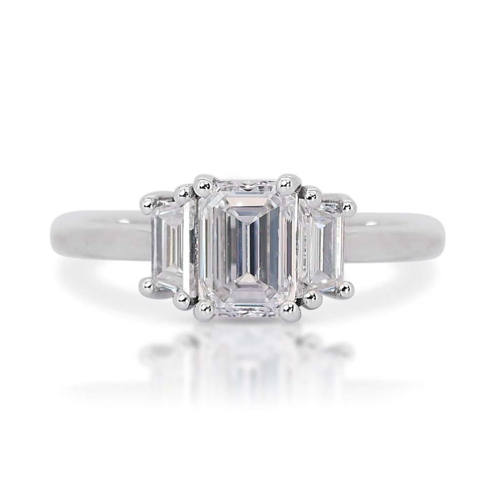 Anillo - 18 quilates Oro blanco -  1.50ct. tw. Diamante  (Natural) - Diamante - Diamante esmeralda talla ideal #1.1