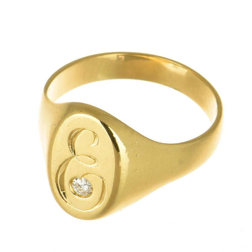 Signet ring - 18 karat Gull Diamant  (Naturlig) #1.2