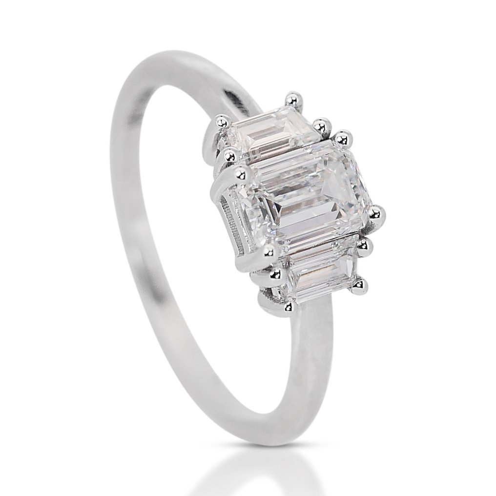 Anillo - 18 quilates Oro blanco -  1.50ct. tw. Diamante  (Natural) - Diamante - Diamante esmeralda talla ideal #3.2