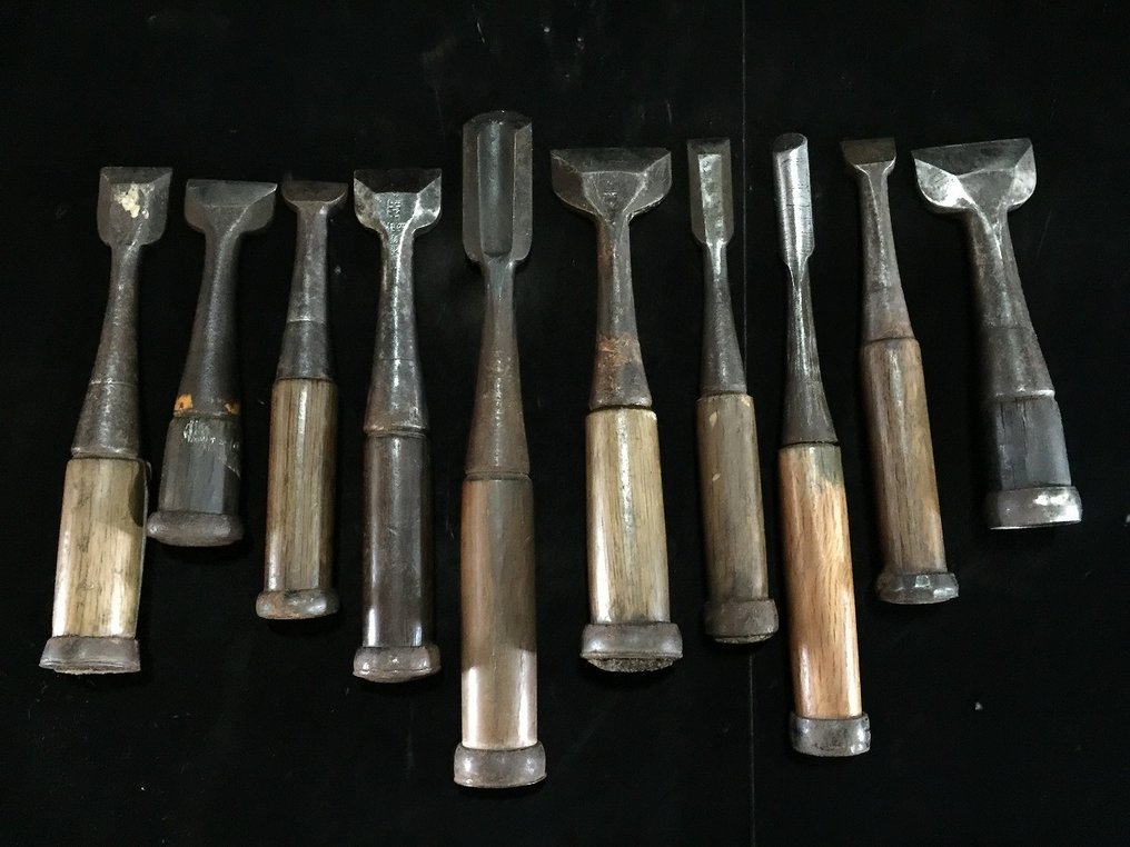 Set of 10 / Japanese Vintage 鑿 NOMI Chisel Carpentry Tool - Arbeitswerkzeug (10)  #1.1