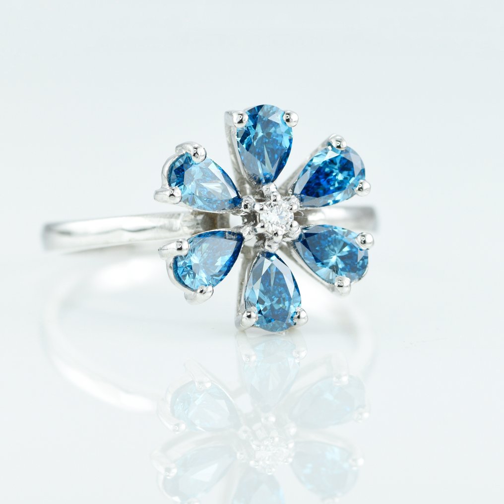 Utan reservationspris - Ring - 14 kt Vittguld -  0.99ct. tw. Diamant  (Labbodlad) - Blomma förlovningsring #3.2