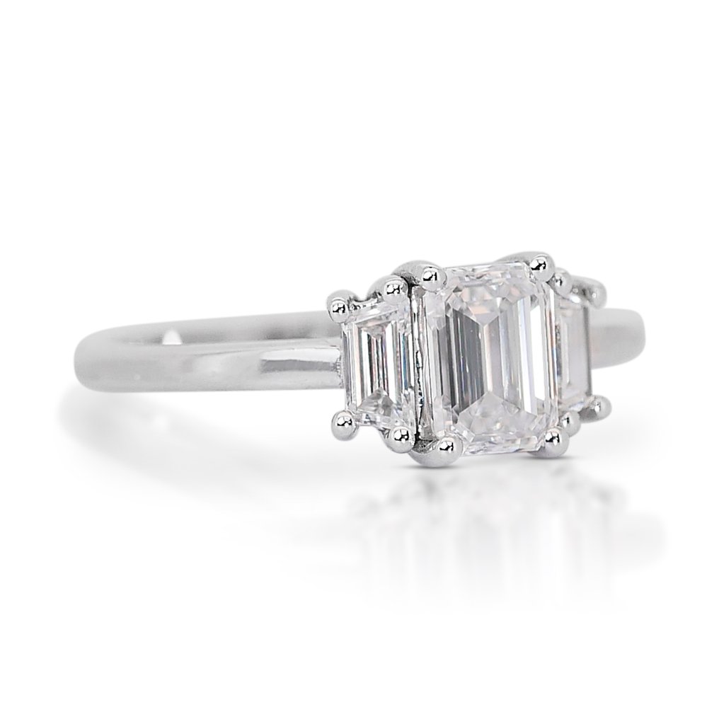 Anillo - 18 quilates Oro blanco -  1.50ct. tw. Diamante  (Natural) - Diamante - Diamante esmeralda talla ideal #1.2