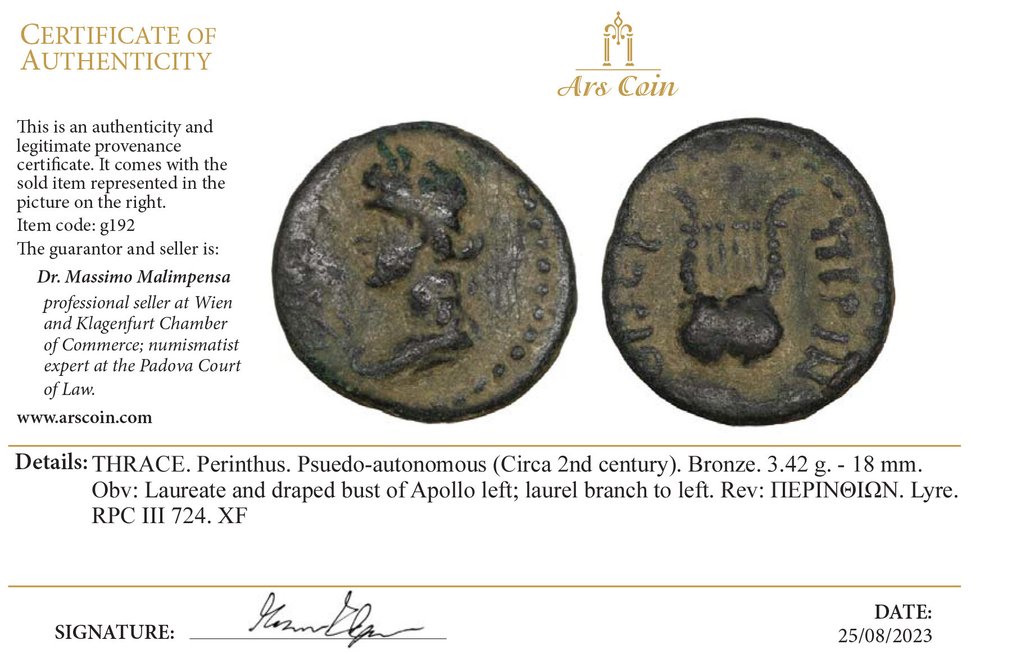 Thrakien, Perinthos. Bronze "Apollo / Lyre" 2nd century  (Ohne Mindestpreis) #2.1
