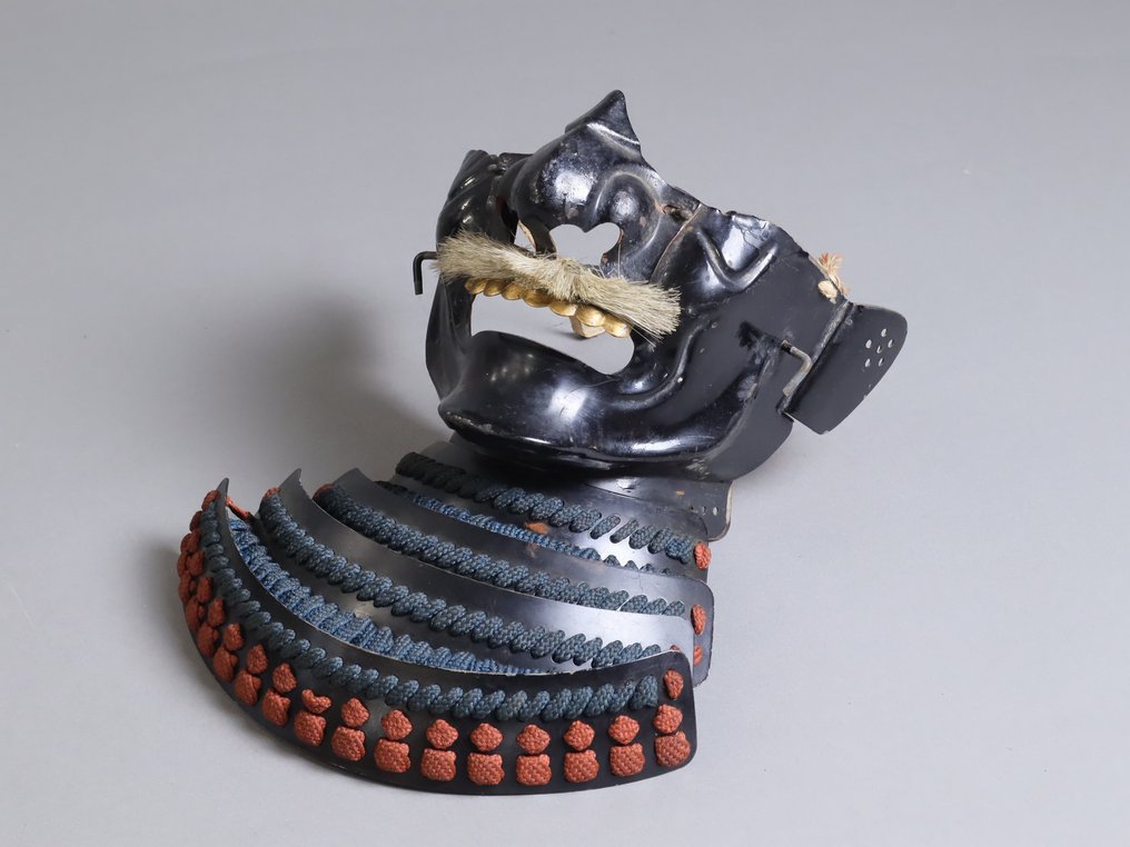 面具 - 日本 - 武士盔甲面具 Menpo 配海军蓝护喉 #1.1