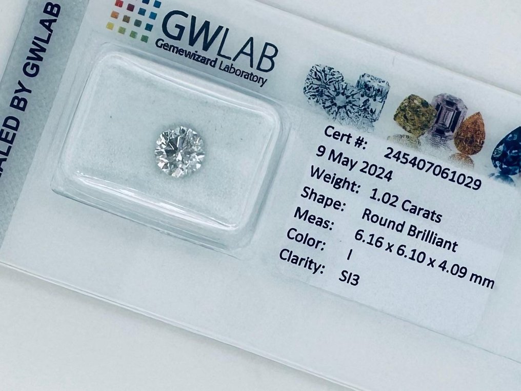 1 pcs Diamond  (Natural)  - 1.02 ct - Round - I - SI3 - Gemewizard Gemological Laboratory (GWLab) #2.1