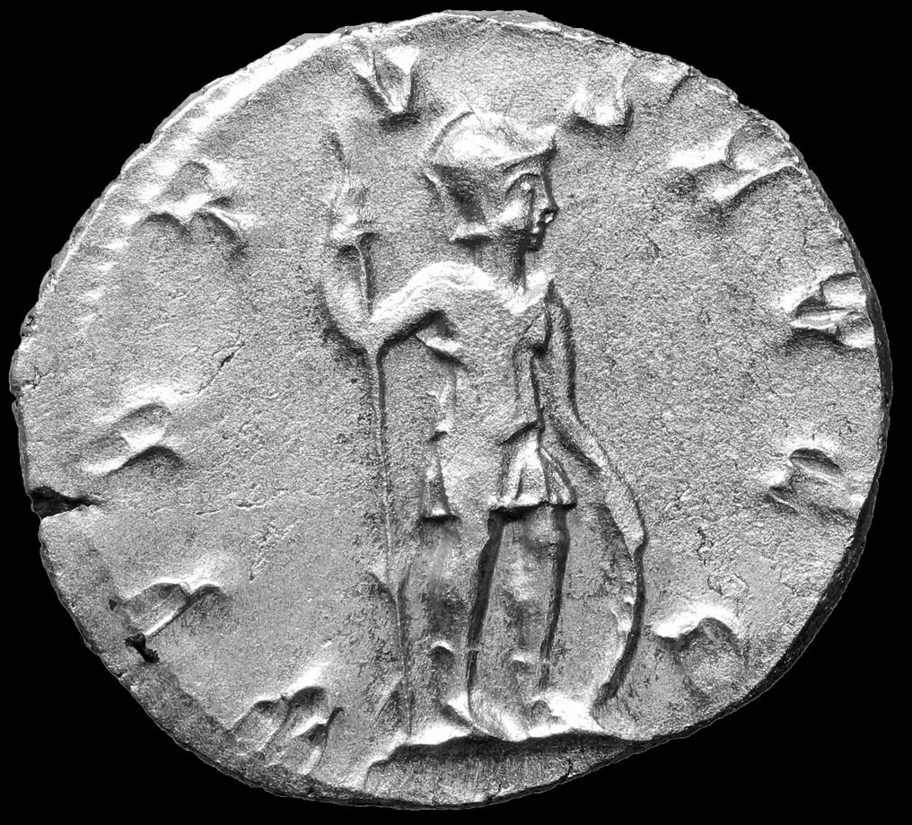 罗马帝国. Volusian (AD 251-253). Denarius "Bold Portrait" Virtus #1.2