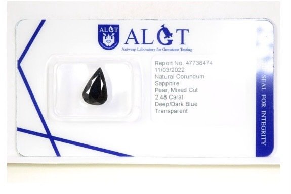 1 pcs  Albastru Safir  - 2.48 ct - ALGT (Laboratorul pentru testarea pietrelor prețioase din Anvers) #1.0