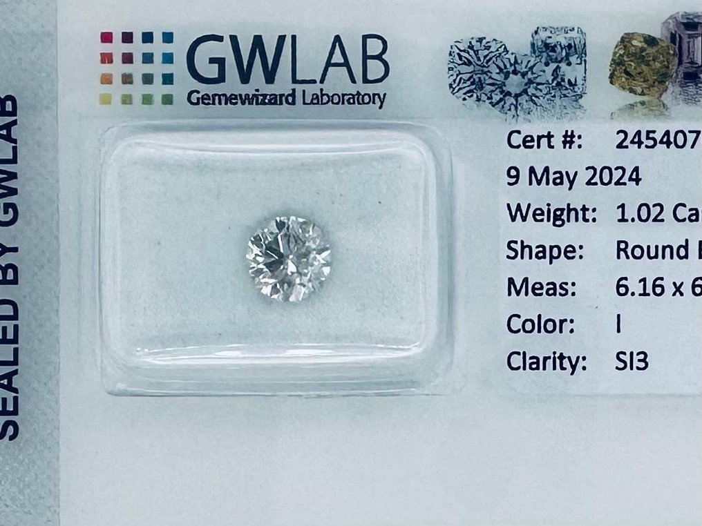 1 pcs Diamond  (Natural)  - 1.02 ct - Round - I - SI3 - Gemewizard Gemological Laboratory (GWLab) #1.1