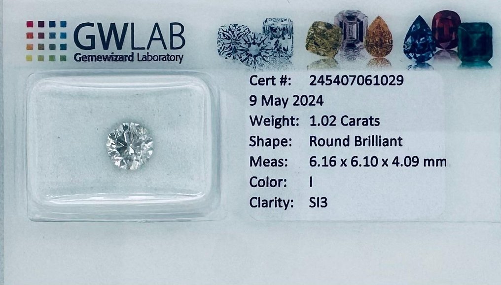 1 pcs Diamond  (Natural)  - 1.02 ct - Round - I - SI3 - Gemewizard Gemological Laboratory (GWLab) #3.2