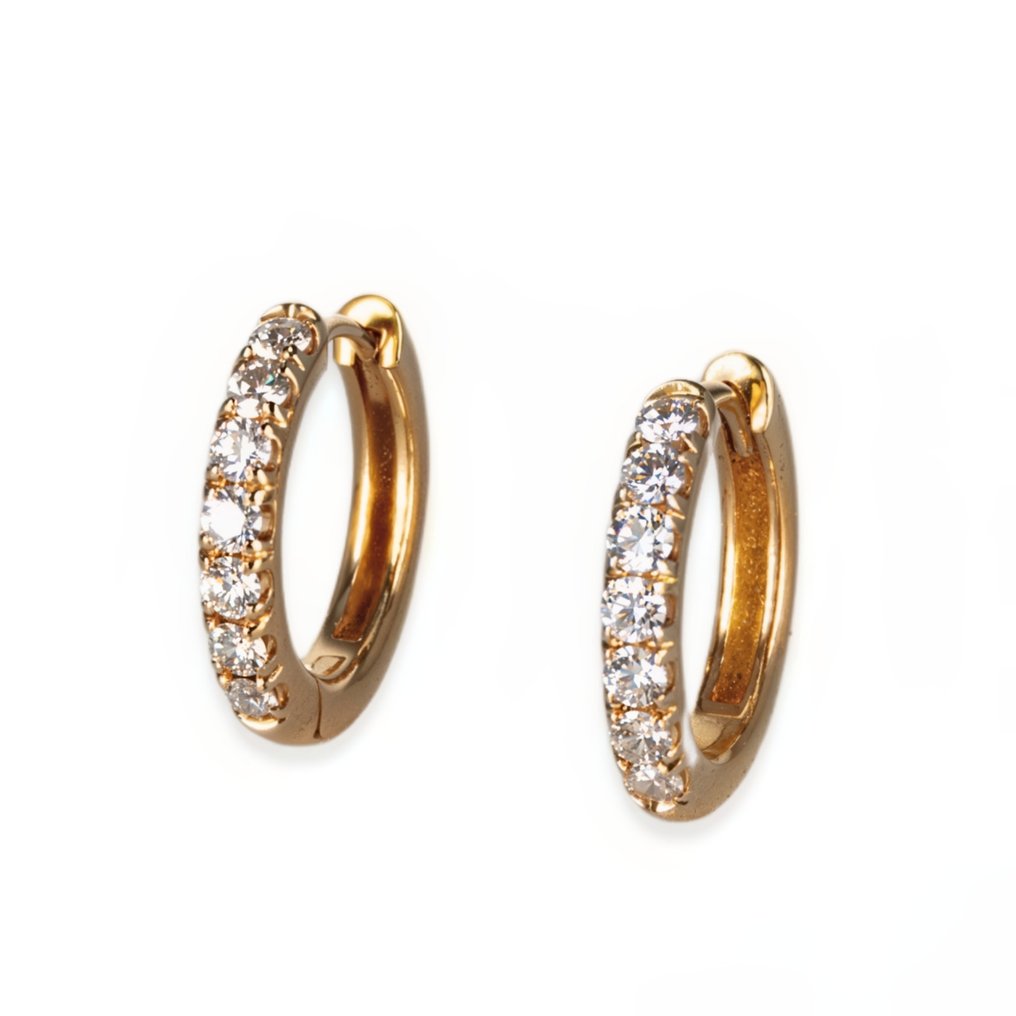 Hoop earrings - 14 kt. Rose gold -  0.37ct. tw. Diamond  (Natural) #1.2