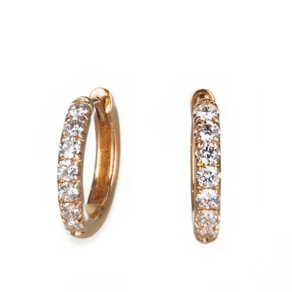 Hoop earrings - 14 kt. Rose gold -  0.37ct. tw. Diamond  (Natural) #2.1