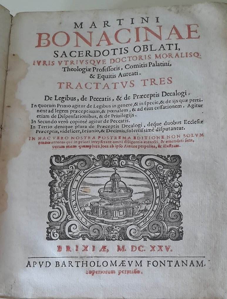 Martino Bonacina (1585-1631) - Tractatus tres de legibus, de peccatis, et de praeceptis decalogi - 1625 #2.1