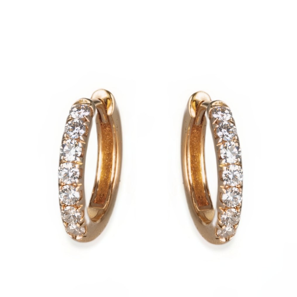 Hoop earrings - 14 kt. Rose gold -  0.37ct. tw. Diamond  (Natural) #1.1