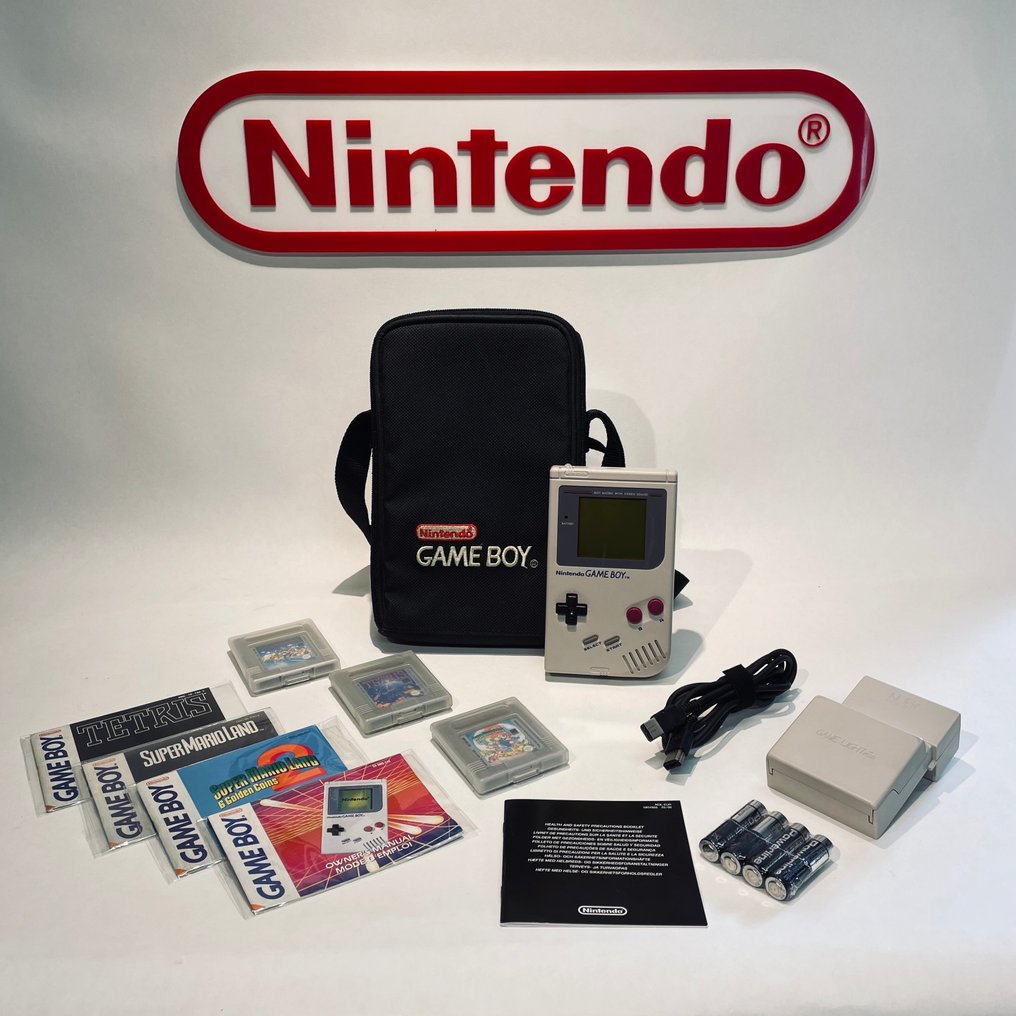 Nintendo - Full Package with Tetris, Mario Land 1 & 2, Manuals, Link Cable, Light and Batteries - Gameboy Classic - Videospilkonsol - I original Nintendo bæretaske #1.1