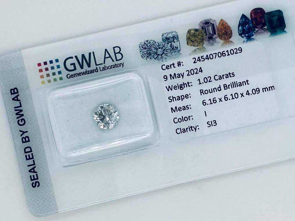 1 pcs Diamond  (Natural)  - 1.02 ct - Round - I - SI3 - Gemewizard Gemological Laboratory (GWLab) #2.2