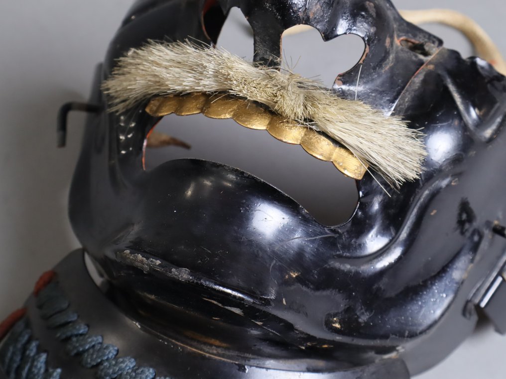 面具 - 日本 - 武士盔甲面具 Menpo 配海军蓝护喉 #2.2