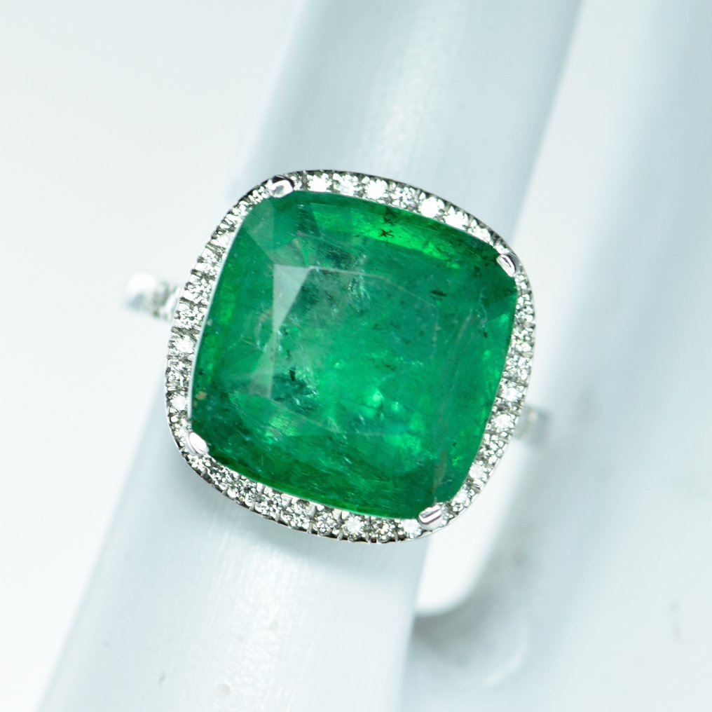Ring Platina -  8.22ct. tw. Smaragd - Diamant - Förlovningsring #1.1