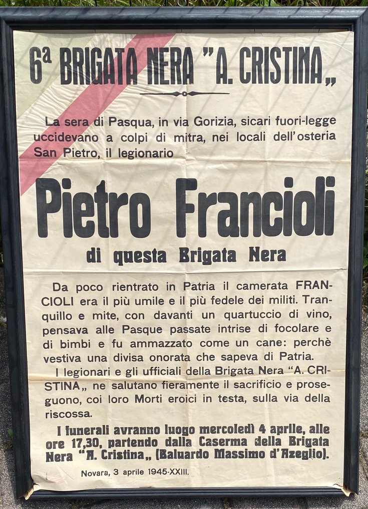 Italia - Medaglia - Brigata Nera “Cristina” Novara RSI manifesto 1945 #1.1