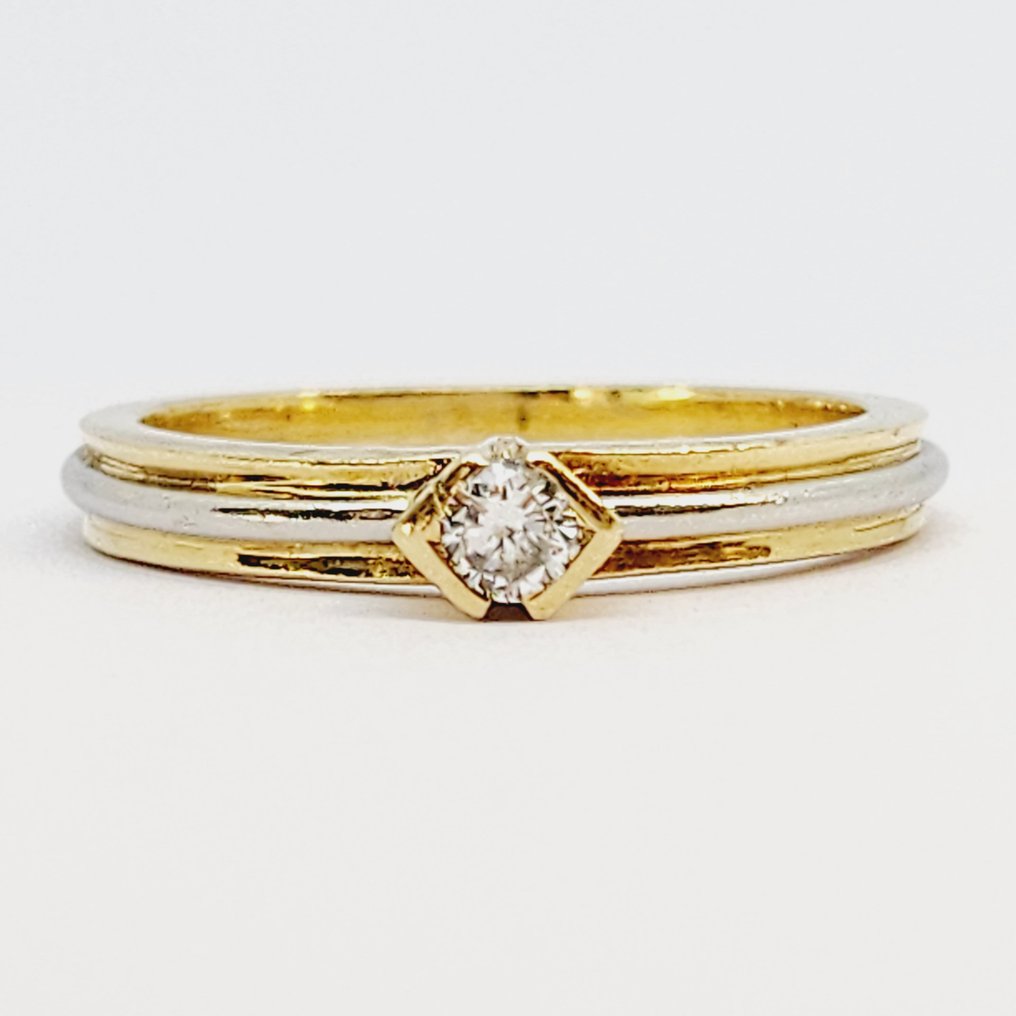 Δαχτυλίδι - 18 καράτια Κίτρινο χρυσό, Λευκός χρυσός -  0.11 tw. Διαμάντι  (Φυσικό) #1.1
