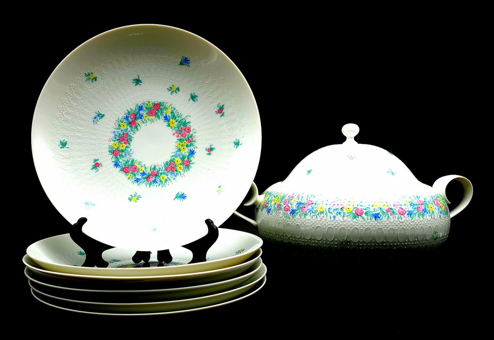 Rosenthal - Teríték (7) - Garland (többszínű, romantikus) - Csont porcelán - leveses tányérok #1.1