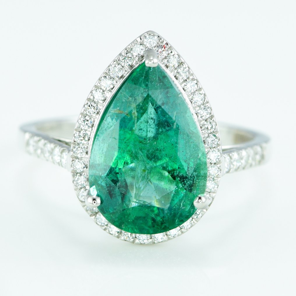 Ring Platin -  4.23ct. tw. Smaragd - Diamant - Forlovelsesring #1.2