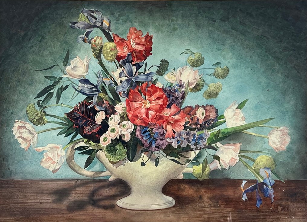 British school (XX) - A still life of a vase of flowers #1.1