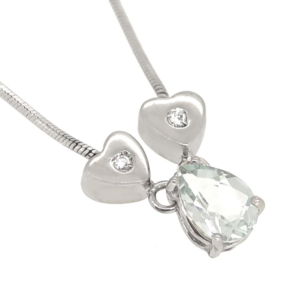 Collier avec pendentif - 18 carats Or blanc -  0.03ct. tw. Diamant - Aigue-marine #1.2