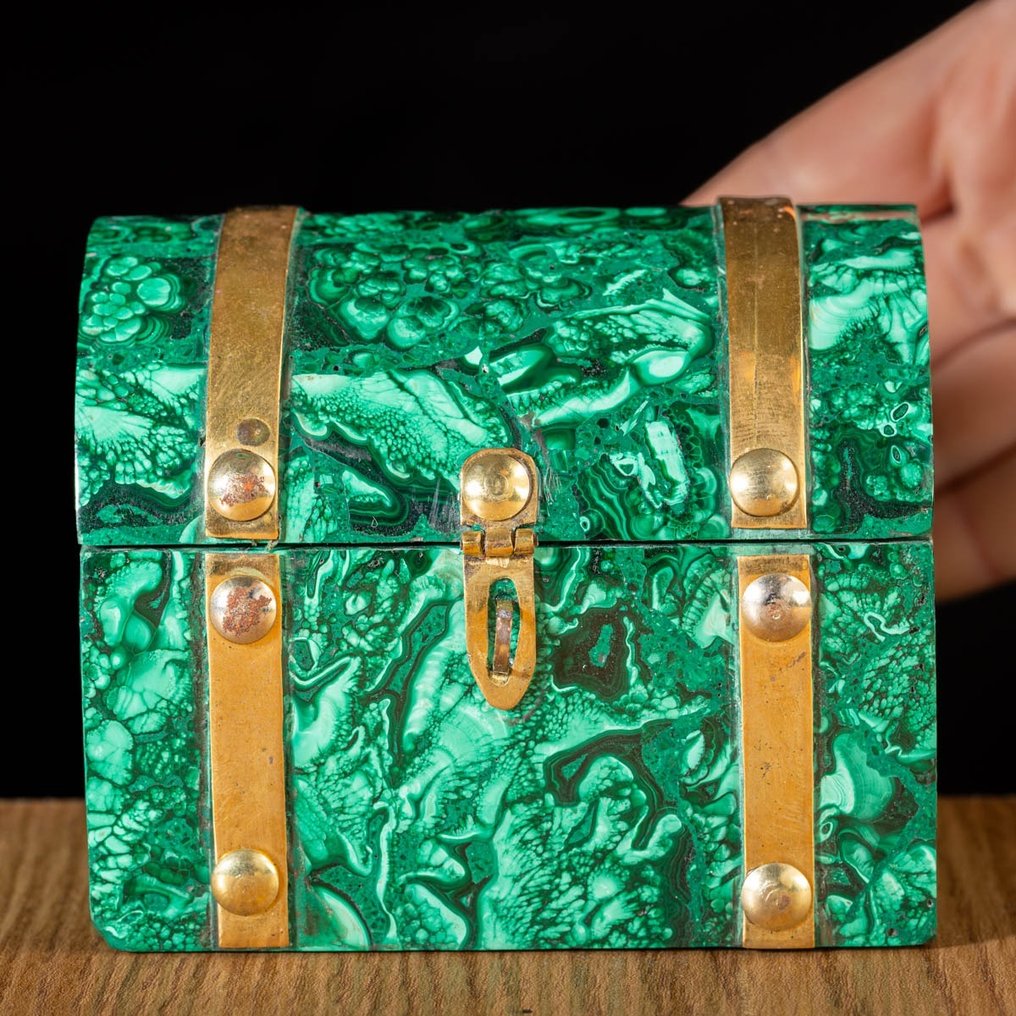 行李箱 - 海盜 - 首飾盒 - 孔雀石馬賽克和黃銅 - 高度: 100 mm - 闊度: 85 mm- 553 g #1.2