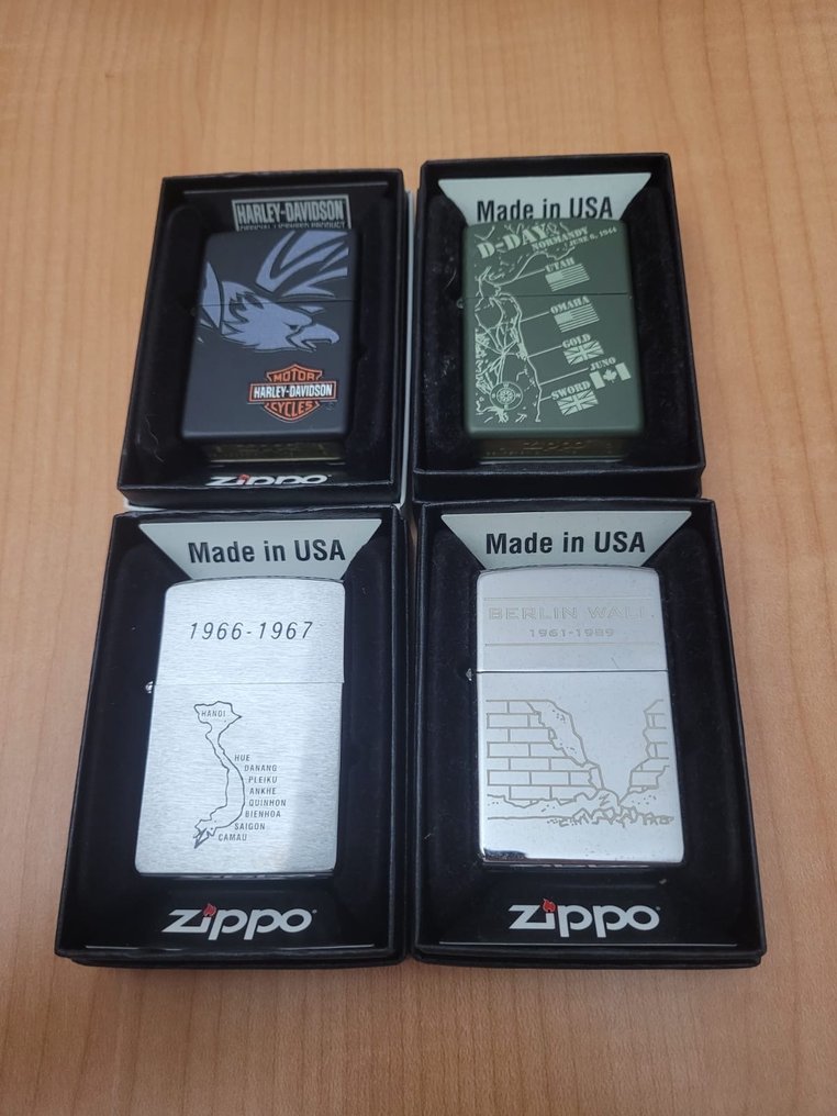Zippo - 4 Encendedores zippo - Brichetă de buzunar - Alamă, Oțel (inoxidabil) -  (4) #1.1