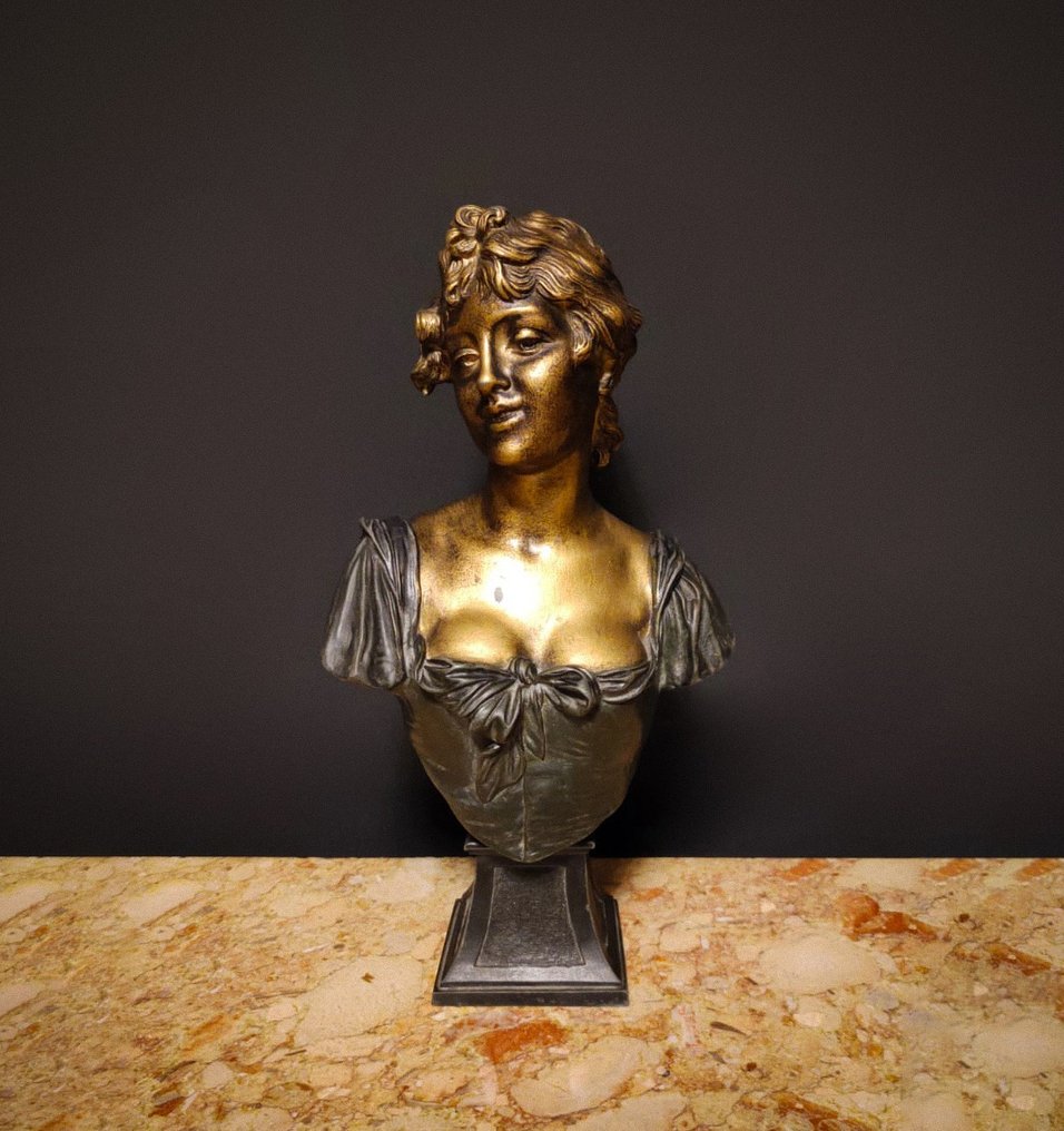 Barth - Γλυπτό, busto di nobildonna - 38 cm - Χάλκινο πελεκημένο #1.1