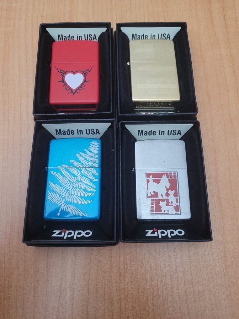 Zippo - 4 Encendedores zippo - Pocket lighter - Brass, Steel (stainless) -  (4) #1.1