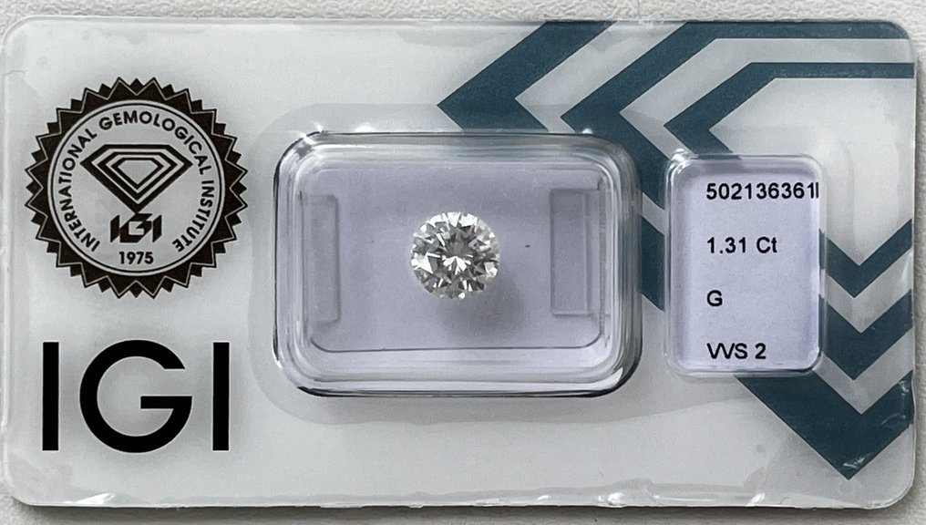 1 pcs Diamant  (Naturlig)  - 1.31 ct - Rund - G - VVS2 - Det internasjonale gemologiske institutt (IGI) #1.1