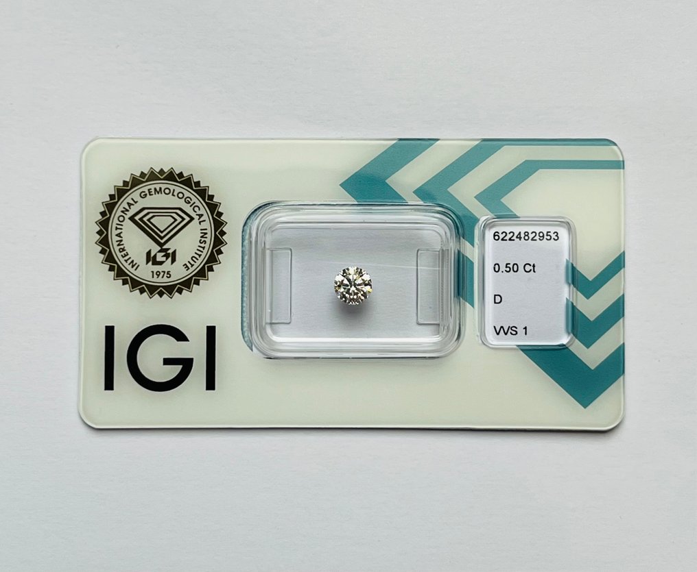 1 pcs Diamant  (Natural)  - 0.50 ct - Rotund - D (fără culoare) - VVS1 - IGI (Institutul gemologic internațional) - Ex Ex Ex #1.1