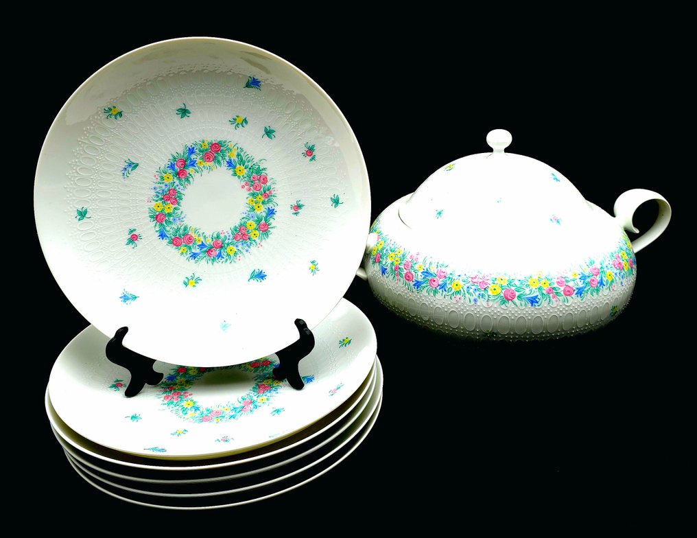 Rosenthal - Teríték (7) - Garland (többszínű, romantikus) - Csont porcelán - leveses tányérok #2.1