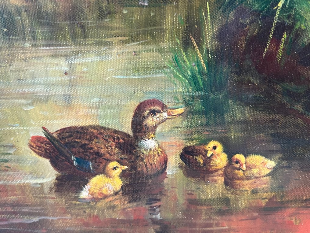F Waller (XlX-XX) - Ducks and ducklings in a river landscape #2.2