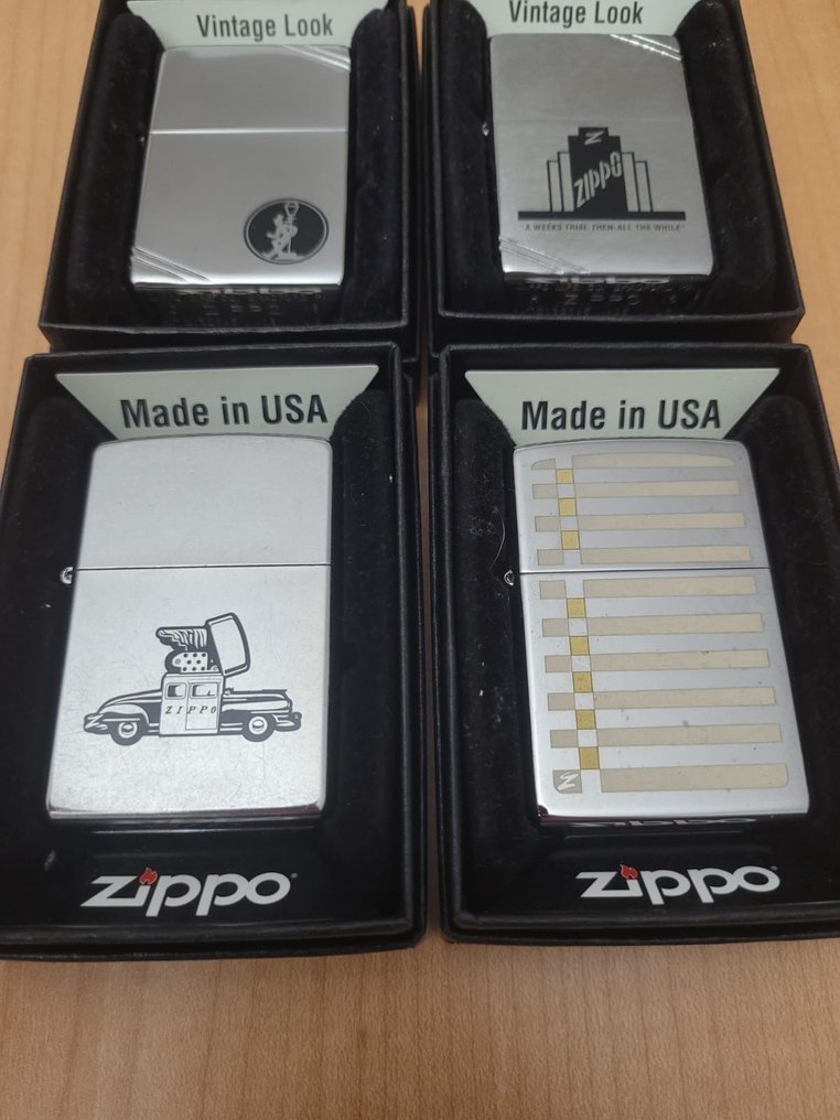 Zippo - 4 Encendedores zippo - Zapalniczka kieszonkowa - Mosiądz, Stal (nierdzewna) -  (4) #1.2
