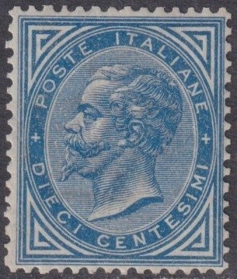 Royaume d’Italie  - 1877 20 ch. bleu clair Sass 27 bon centrage MVLH* f.G.Bolaffi,Ad,Em.D rare et Spl #1.1