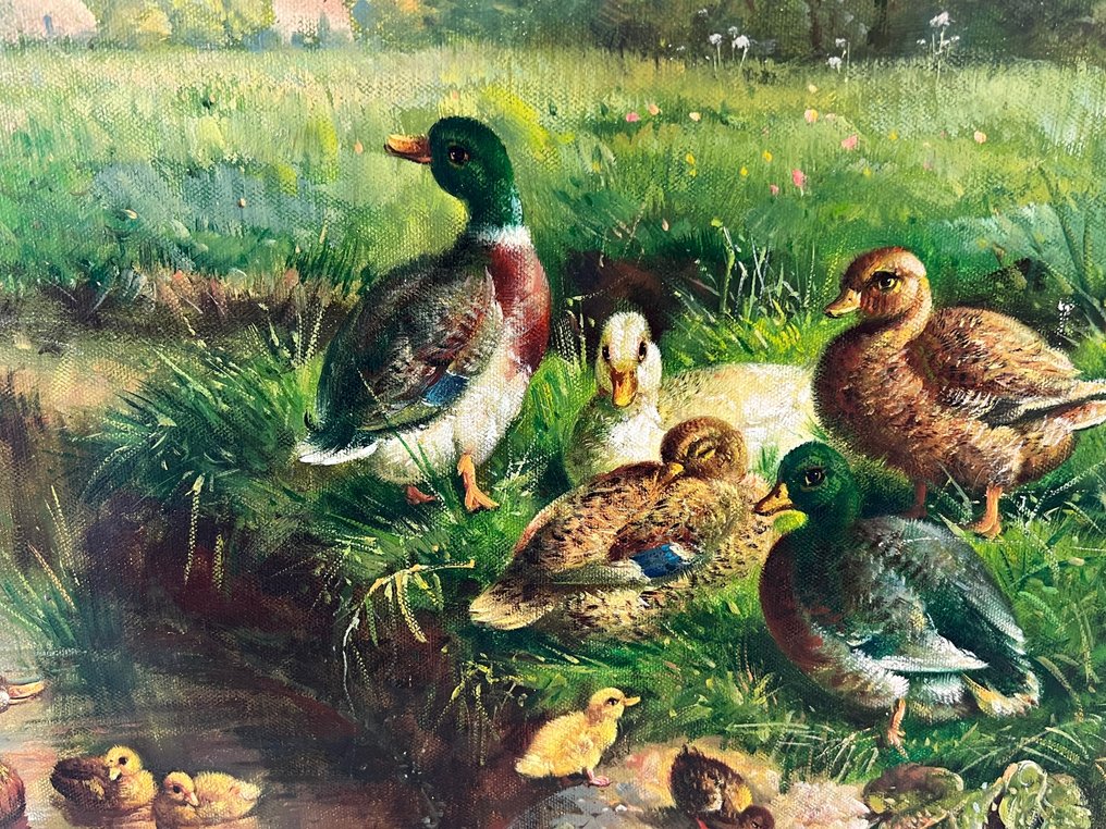 F Waller (XlX-XX) - Ducks and ducklings in a river landscape #3.1