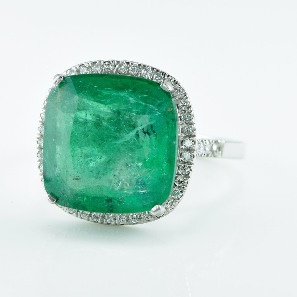 戒指 白金 -  8.22ct. tw. 祖母绿 - 钻石 - 订婚戒指 #2.1